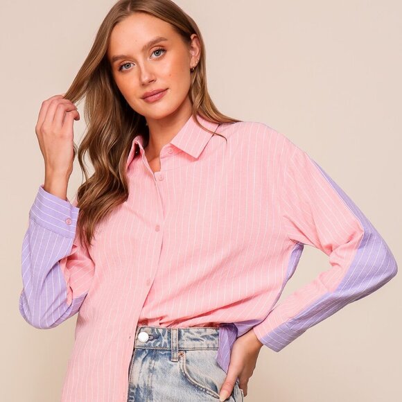 LUMIERE BACK & FORTH STRIPED BUTTON DOWN SHIRT - Picture 1 of 5